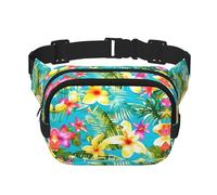 Marsupio da donna in stile estivo con stampa hawaiana con cinghia regolabile per allenamento/corsa/escursionismo, Nero , Taglia unica