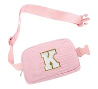 Marsupio da Donna in Velluto a Coste, Borsa a Cintura con Inizialen K, Rosa Borsa a Spalla con Tracolla Regolabile, Ideale per Viaggi, Uso Quotidiano, Compleanno Regali per Ragazza, Amica, Mamma