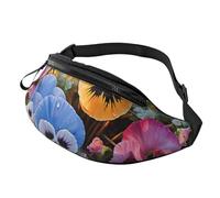 Marsupio da donna Mem Fashion Marsupio a tracolla con fiori viola del pensiero marsupio con cinturino regolabile in vita, nero, taglia unica, Nero , Taglia unica