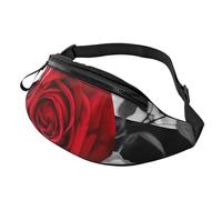 Marsupio da donna Mem Fashion Marsupio a tracolla nero bianco strisce rosse fiori rosa marsupio con cinturino regolabile marsupio nero, taglia unica, Nero , Taglia unica