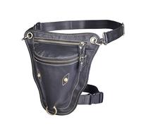 Marsupio Da Gamba, Marsupio Moto Vera pelle da uomo design casual marrone classico spallacci moda viaggio pantaloni cintura borse gamba(Black)