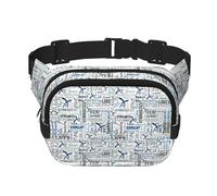 Marsupio da ginnastica con stampa blu, elegante e pratico, regolabile, perfetto per viaggi e attività all'aperto, Nero , Taglia unica