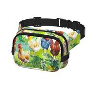 Marsupio da uomo alla moda a tracolla marsupio per le donne Marsupio con galline acquerellate in campo verde, Multicolore, Taglia unica, Cintura per soldi