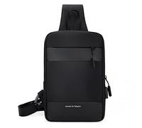 Marsupio da uomo casual con porta di ricarica USB, borsa a tracolla per uomo, Nero , Bellezza di massa