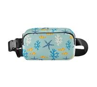 Marsupio da uomo e da donna, alla moda, grande capacità, con cinghia regolabile, per viaggi, vacanze, corsa, barriera corallina, anemone, pesce blu, Pesce Anemone Barriera Corallina Blu, 1 Size