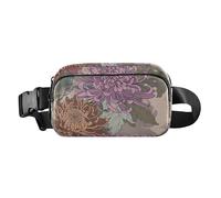Marsupio da uomo e da donna, alla moda, grande capacità, con cinghia regolabile, per viaggi, vacanze, corsa, motivo floreale vintage crisantemo, Motivo floreale vintage crisantemo, 1 Size