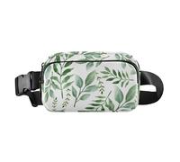 Marsupio da uomo e da donna, alla moda, impermeabile, con cinghia regolabile, per viaggi, shopping, corsa, foglie verdi ad acquerello, Foglie verdi dell'acquerello, 1 Size