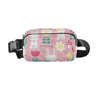 Marsupio da uomo e da donna, alla moda, piccolo, con cinghia regolabile, per viaggi, corsa, escursionismo, motivo coniglietto pesca con coniglietto felice Pasqua, Peach Bunny Rabbit Pattern Happy