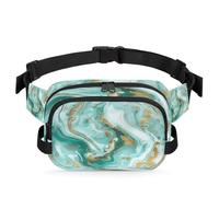 Marsupio da uomo e da donna, color foglia di tè, marmo, arte moderna, astratto, regolabile e impermeabile, per viaggi, sport, escursionismo, corsa, Marmo Aqua Teal, Taglia unica