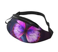 Marsupio da uomo e da donna, con farfalla viola, impermeabile, alla moda, alla moda, con cinghia regolabile, grande borsa a tracolla per viaggi ed escursioni