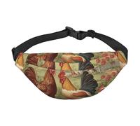 Marsupio da uomo e da donna, con motivo galline e fattoria, alla moda, con tracolla regolabile, impermeabile, per viaggi, escursionismo, sport, nero, taglia unica, Nero , Taglia unica