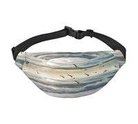 Marsupio da uomo e da donna, con motivo onde sulla spiaggia con uccelli marini, marsupio alla moda da portare ovunque, con cinghia regolabile, impermeabile, per viaggi, escursionismo, sport, Nero ,