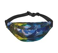 Marsupio da uomo e da donna, con paesaggio di Lake Mountain, alla moda, con tracolla regolabile, impermeabile, per viaggi, escursionismo, sport, nero, uno, Nero , Taglia unica