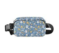 Marsupio da uomo e da donna con volti colorati di gatti su sfondo blu, per viaggi, vacanze, corsa, Carino coniglietto anatroccolo primavera fiorito felice Pasqua, 1 Size
