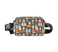 Marsupio da uomo e da donna con volti colorati di gatti su sfondo blu, per viaggi, vacanze, corsa, Modello di lama di Natale, 1 Size