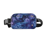 Marsupio da uomo e da donna, impermeabile, con tracolla regolabile, motivo floreale astratto, blu e viola, da sogno, per viaggi, palestra, lavoro, fiori astratti blu viola da sogno, 1 size
