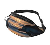 Marsupio da uomo e da donna, leggero, con stampa di delfini al tramonto, per viaggi, shopping ed eventi all'aperto