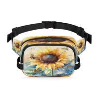 Marsupio da uomo e da donna, stile rustico con girasole giallo acquerello, regolabile e impermeabile, per viaggi, sport, escursionismo, corsa, Girasole giallo., Taglia unica