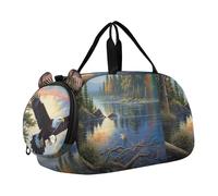 Marsupio da viaggio con falena e fungo per ragazze Tote Weekend Duffel Pernottamento Danza Duffle Bag Ragazzi Carry on Duffel Bag, Eagle Soars Serene Lake, classico