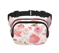 Marsupio da viaggio con tazze da tè con rose romantiche e stampa shabby per uomini e donne, quadrato, doppio strato, per allenamento, nero, Taglia unica