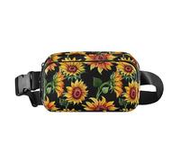 Marsupio di grande capacità con cinturino regolabile carino marsupio fiore di campo girasole modello acquerello uomo donna per allenamento corsa escursionismo, Acquerello del modello del fiore di