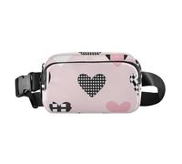Marsupio di San Valentino nero e pesca con cartoni animati carino amore alla moda marsupio per donne uomini adolescenti mini borsa a tracolla antifurto con cinghia regolabile per lo shopping sport