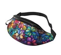 Marsupio divertente con lama in stile cartone animato, unisex, borsa a tracolla regolabile, adatto per viaggi, escursionismo, escursionismo, corsa, Vetro colorato fiore, Taglia unica