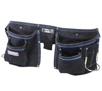 Marsupio doppio portautensili e chiodi Faithfull in pelle scamosciata - Cintura portautensili a 10 tasche con passanti per martello e cintura con occhielli regolabile (misura: 32-44 pollici) - Nero