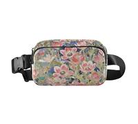 Marsupio dorato con fiori cinesi color pesca carino per donne e uomini, piccola borsa a tracolla essenziale da viaggio con cinturino regolabile per viaggi, corsa, escursionismo