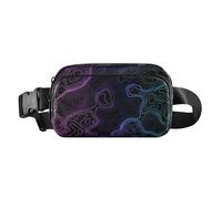 Marsupio elegante blu e viola con linee sfumate tecnologiche per donne e uomini, mini marsupio con cinghia regolabile per viaggi, shopping, corsa, Linee sfumate blu e viola senso tecnologico, 1 size
