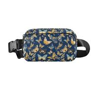 Marsupio elegante con bastoncini di zucchero e fiocchi di neve, unisex, per shopping, sport, lavoro, Farfalle blu e gialle, 1 Size