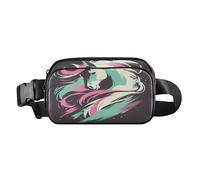 Marsupio elegante con cavallino, verde mare, rosa, per donne, uomini, adolescenti, resistente all'acqua, con cinghia regolabile, per viaggi, corsa, escursionismo, Cavallo Carino Verde Mare Rosa, 1