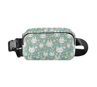 Marsupio elegante con immagine di Bitcoin e fiocchi di neve, per donne, uomini, adolescenti, per viaggi, shopping, corsa, Cartoon Cat Bunny e Fiore Verde, 1 Size