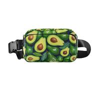 Marsupio elegante con stampa di avocado verde olio su sfondo verde per uomo e donna, impermeabile, con cerniera, con cinghia regolabile, per viaggi, palestra, lavoro