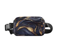 Marsupio elegante con texture marmorizzata blu-oro per uomo e donna, mini borsa a tracolla con tracolla regolabile per viaggi, vacanze, corsa, splendida texture in marmo blu-oro, taglia unica,