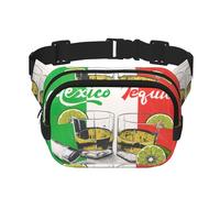 Marsupio elegante e pratico con stampa bandiera del Messico e tequila, regolabile, perfetto per viaggi e attività all'aperto, Nero , Taglia unica