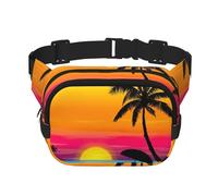 Marsupio elegante e pratico con stampa di palme al tramonto, regolabile, perfetto per viaggi e attività all'aperto, Nero , Taglia unica