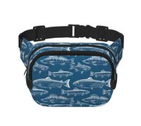 Marsupio elegante e pratico con stampa di pesci oceanici, regolabile, perfetto per viaggi e attività all'aperto, Nero , Taglia unica