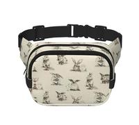 Marsupio elegante e pratico con stampa di sfondo coniglio, regolabile, perfetto per viaggi e attività all'aperto, nero, taglia unica, Nero, One size