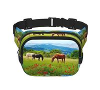 Marsupio elegante e pratico con stampa di vari tipi di cavalli, regolabile, perfetto per viaggi e attività all'aperto, Nero , Taglia unica