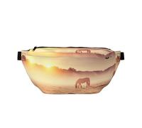 Marsupio essenziale da donna con stampa cavalli al pascolo al tramonto, grande, per escursionismo, viaggi, facile da trasportare