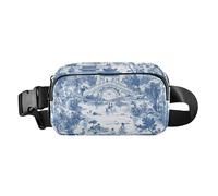 Marsupio estetico cinese blu elegante marsupio per donne uomini mini marsupio da corsa marsupio con cinghia regolabile per shopping sport lavoro, Estetica architettura cinese blu, 1 size