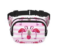 Marsupio estivo con fenicottero tropicale e ananas, elegante e pratico, regolabile, perfetto per viaggi e attività all'aperto, Nero , Taglia unica