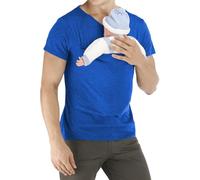 Marsupio estivo per uomo, maglietta da uomo, maglietta a maniche corte, con scollo a V, traspirante, a marsupio, per papà e bambino, abbigliamento funzionale, Blu, XL