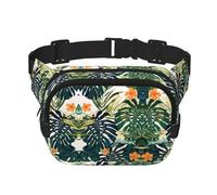 Marsupio estivo tropicale hawaiano con foglie di palma, per donne e uomini, alla moda, per allenamento, corsa, viaggi, escursionismo, Nero, One Size
