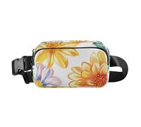 Marsupio giallo con fiori autunnali bianchi, alla moda, per donne e uomini, mini borsa a tracolla con cinghia regolabile per viaggi, corsa, escursionismo, Fiori Autunno Gialli Bianco, 1 size
