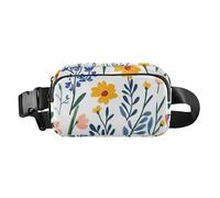 Marsupio giallo con piccoli fiori bianchi, alla moda, per donne, uomini, adolescenti, con piccola cerniera, con cinturino regolabile, per viaggi, vacanze, corsa, Piccoli fiori gialli bianchi, 1 size