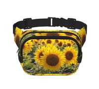 Marsupio giallo con stampa floreale girasole elegante e pratico, regolabile, perfetto per viaggi e attività all'aperto, Nero , Taglia unica