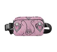 Marsupio gotico color pesca con cuore nero a scacchi scheletro alla moda per donne uomini borsa a tracolla impermeabile con tracolla regolabile per allenamento, corsa, escursionismo
