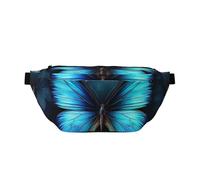 Marsupio grande a tracolla per uomo e donna, borsa a tracolla con paradiso tropicale, marsupio regolabile in vita per viaggi, Motivo a farfalla blu., Taglia unica, Retro